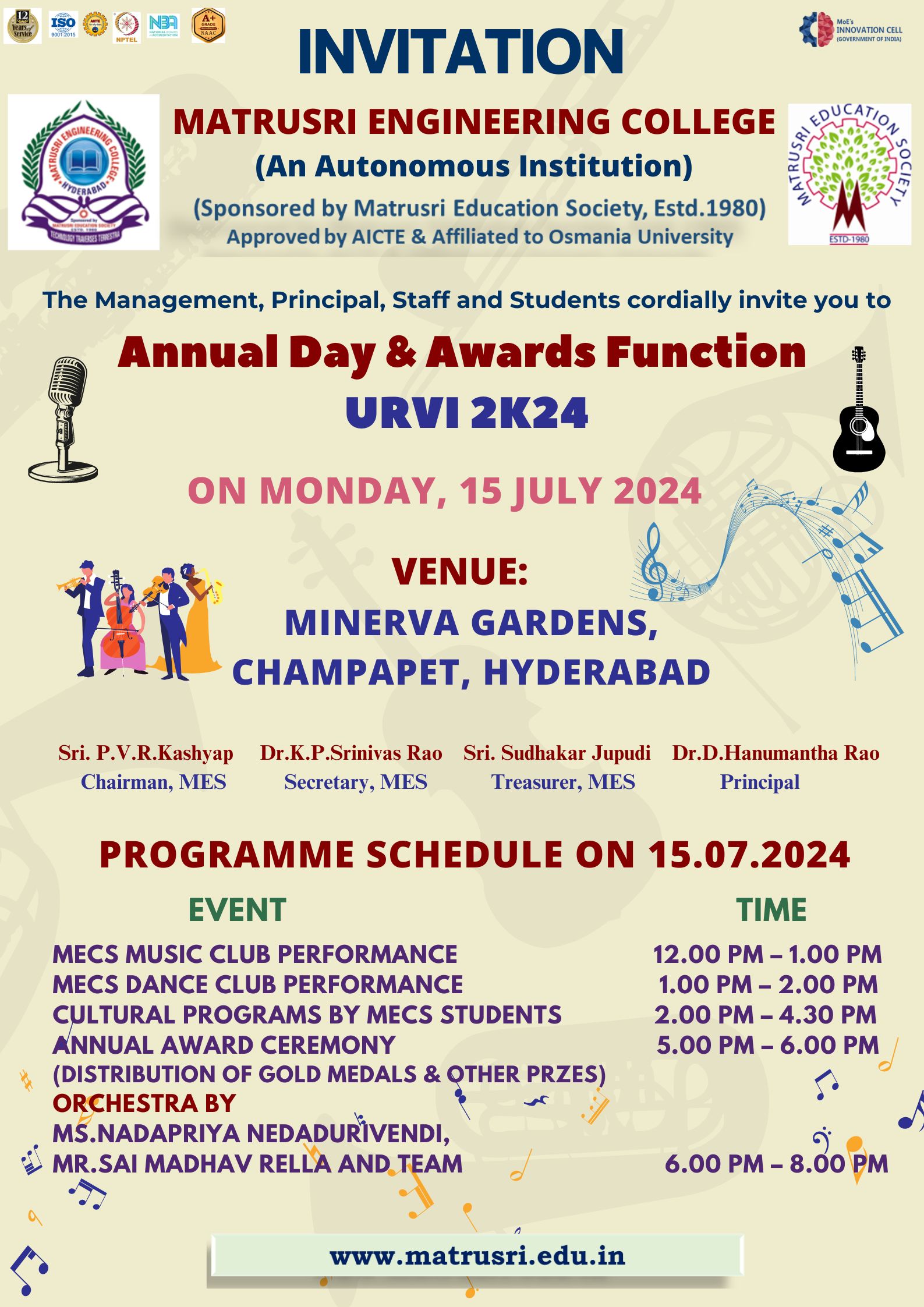 “Annual Day Celebrations”, 15th July 2024 – Matrusri Engineering College