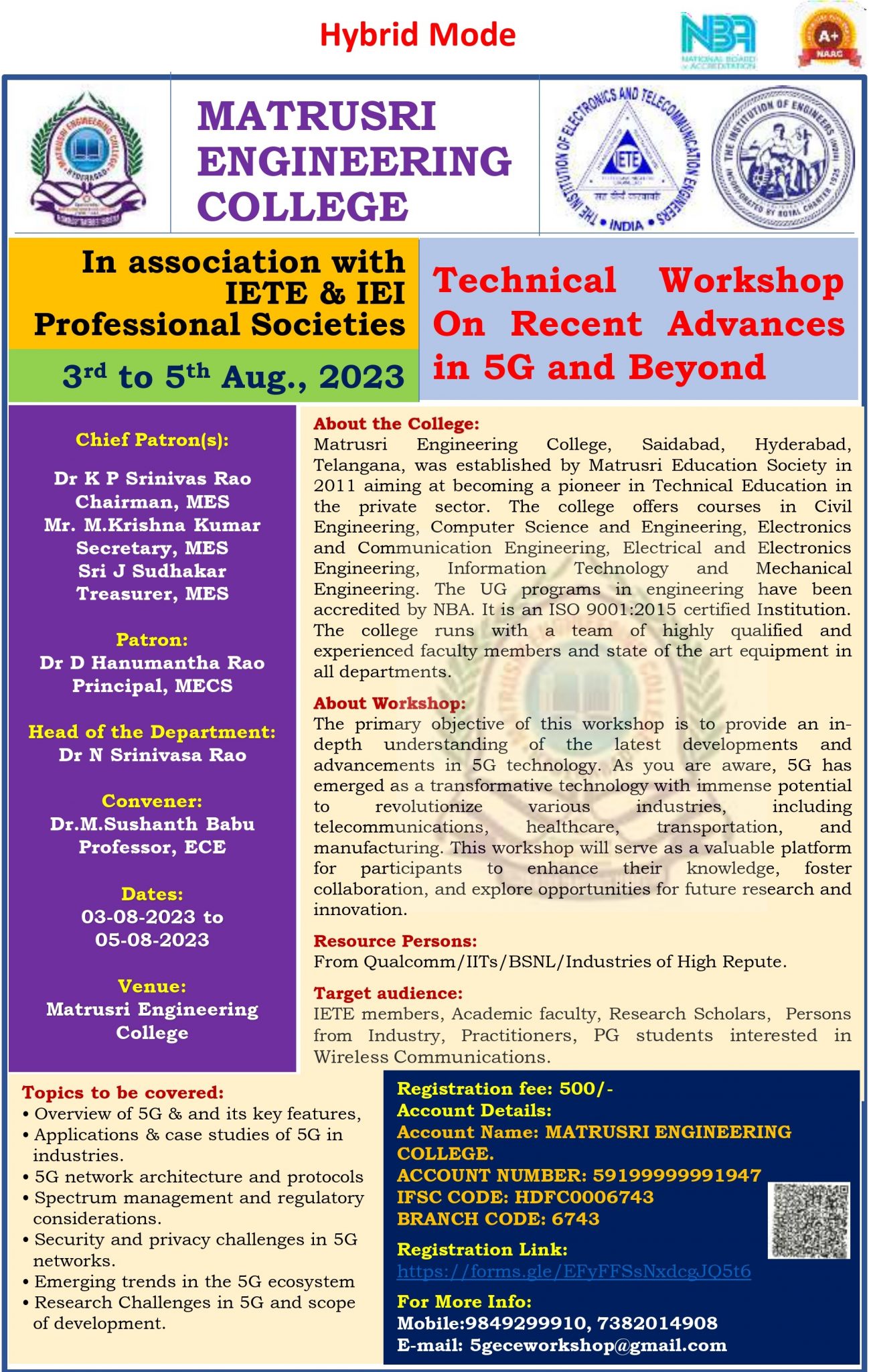 Technical Workshop on “Recent Advances in 5G and Beyond” in association ...